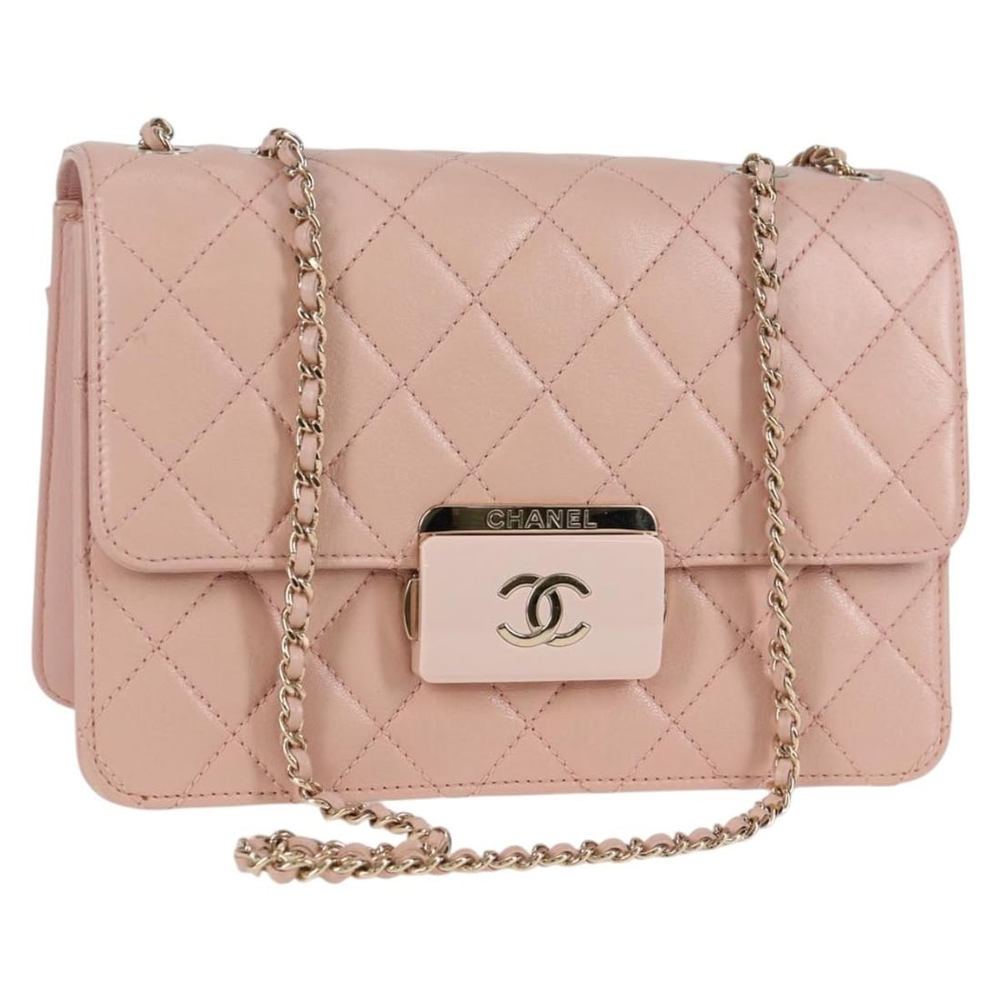 CHANEL Matelasse Beauty Rock Chain Bag Pink Gold Leather Auth Italy: CHANEL Matelasse Beauty Rock Chain Bag Pink Gold Leather Auth Italy This exquisite CHANEL Matelasse Beauty Rock Chain Bag showcases a stunning combination of pink and gold leather, exuding luxury and
