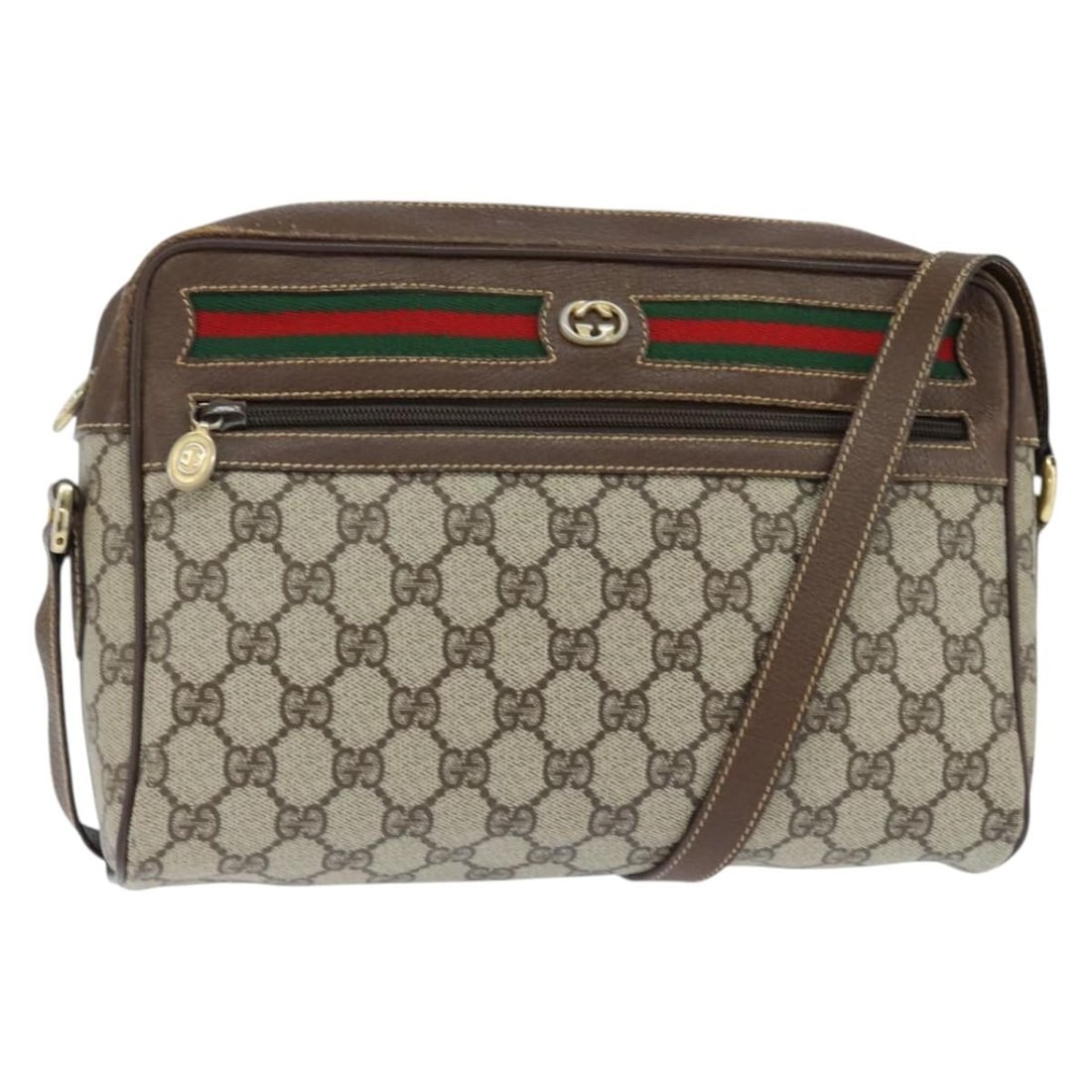 GUCCI GG Supreme Sherry Line Shoulder Bag PVC Beige Gold 40 02 088 Auth: GUCCI GG Supreme Sherry Line Shoulder Bag PVC Beige Gold 40 02 088 Auth This GUCCI GG Supreme Web Sherry Line Bag is a stylish shoulder bag crafted from durable PVC leather, featuring a chic beige and
