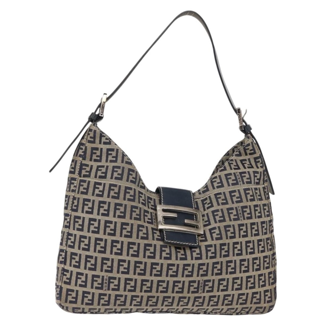 FENDI Navy Silver Zucchino Canvas Mamma Baguette Tote Bag Auth: FENDI Navy Silver Zucchino Canvas Mamma Baguette Tote Bag Auth Introducing the Fendi Zucchino Canvas Mamma Baguette Tote Bag, a chic accessory crafted in Italy. This stylish tote features a distinctiv