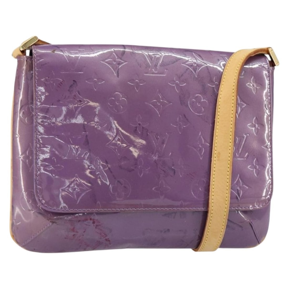 Louis Vuitton Thompson Street Purple Patent Leather Shoulder Bag M91095: Louis Vuitton Thompson Street Purple Patent Leather Shoulder Bag M91095 This Louis Vuitton Monogram Vernis Thompson Street shoulder bag features a purple (Viole) patent leather exterior. The bag was m
