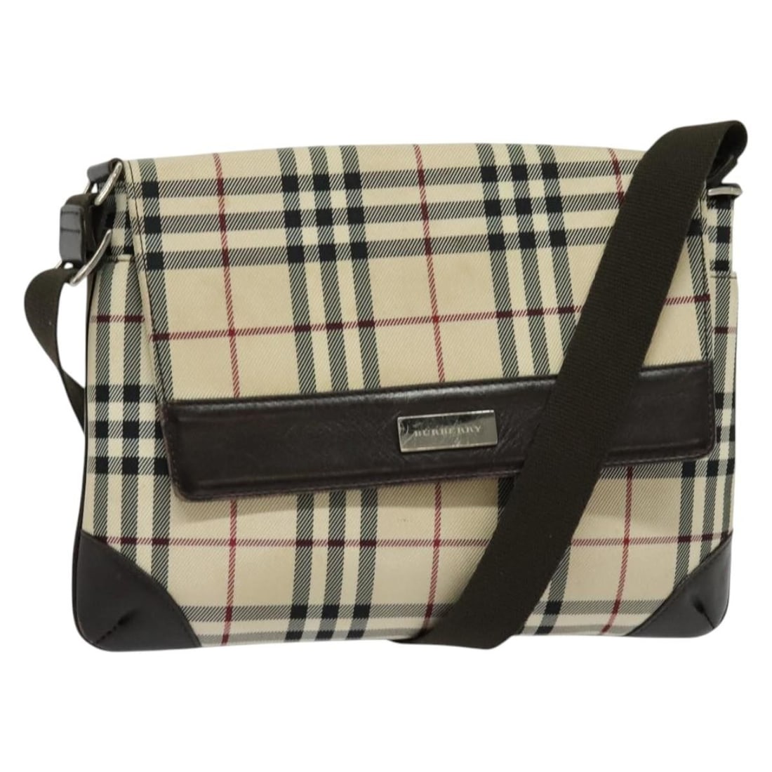 Burberry Nova Check Beige Silver Canvas Shoulder Bag Auth (1 of 18)