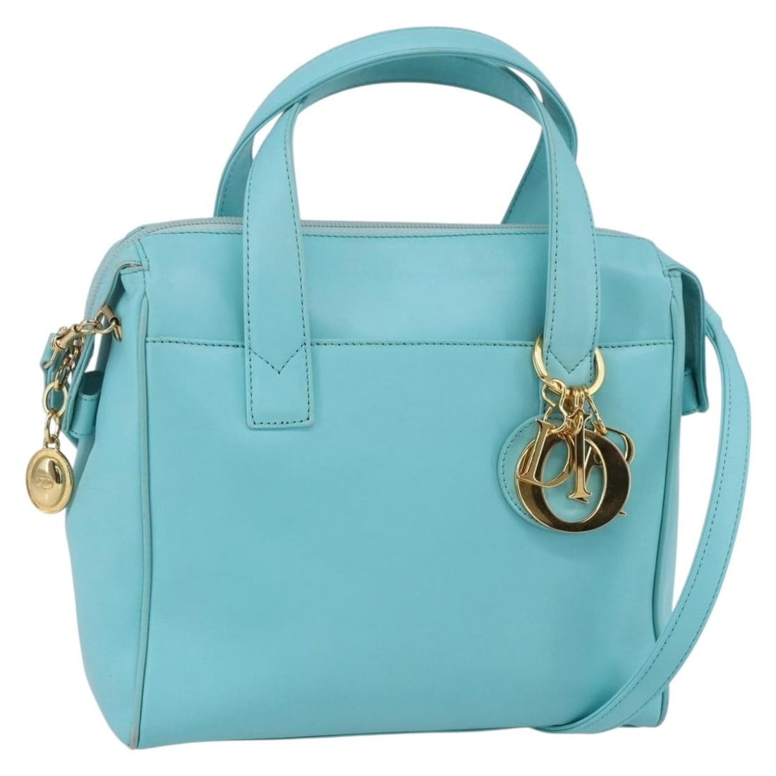 Christian Dior Light Blue Leather Micro Hand Bag 2way Gold Auth (1 of 18)