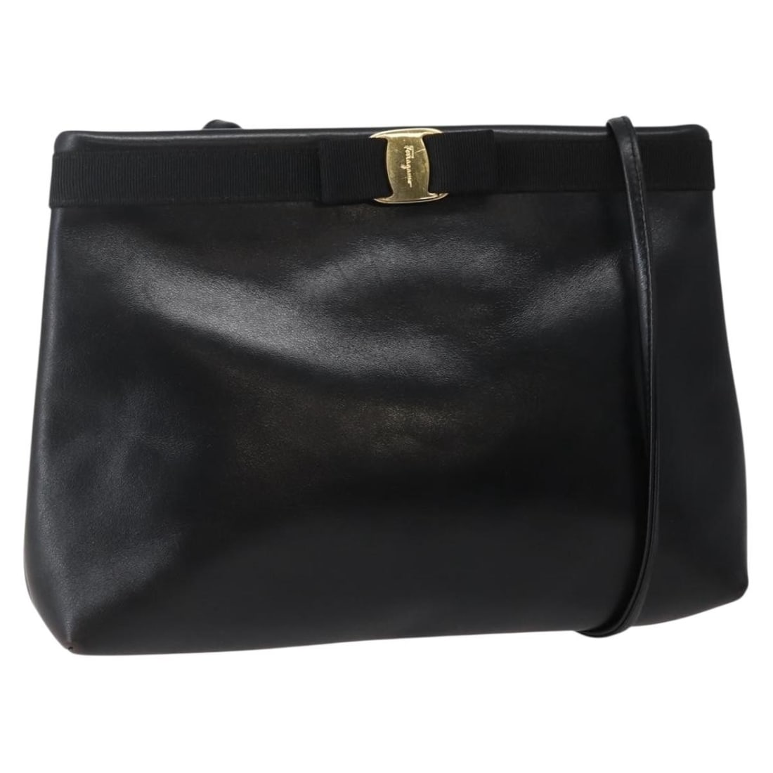 Salvatore Ferragamo Vala Shoulder Bag Leather Black Gold Made in Italy (1 of 18)