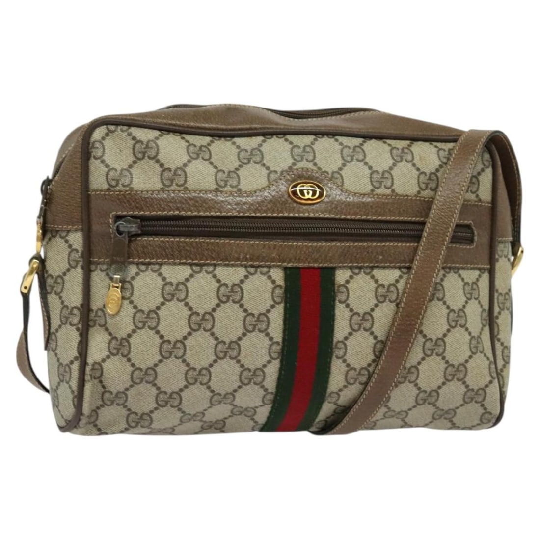 GUCCI GG Supreme Sherry Shoulder Bag Beige Gold PVC 24 02 005 Auth: GUCCI GG Supreme Sherry Shoulder Bag Beige Gold PVC 24 02 005 Auth This GUCCI GG Supreme Web Sherry Line Shoulder Bag is a stylish addition to any wardrobe. Crafted from durable PVC leather, this bag
