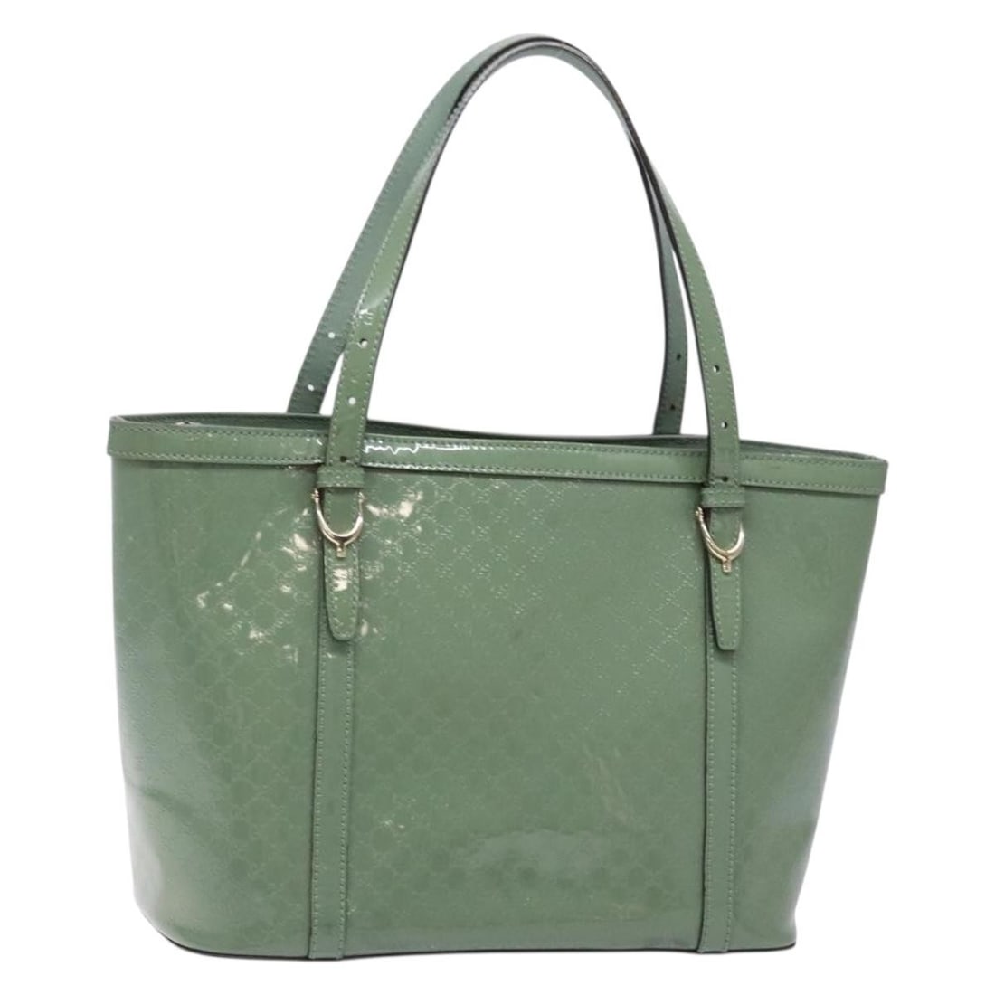 GUCCI Green Gold Patent Leather Micro GG Canvas Tote Bag Auth 336776 (1 of 18)