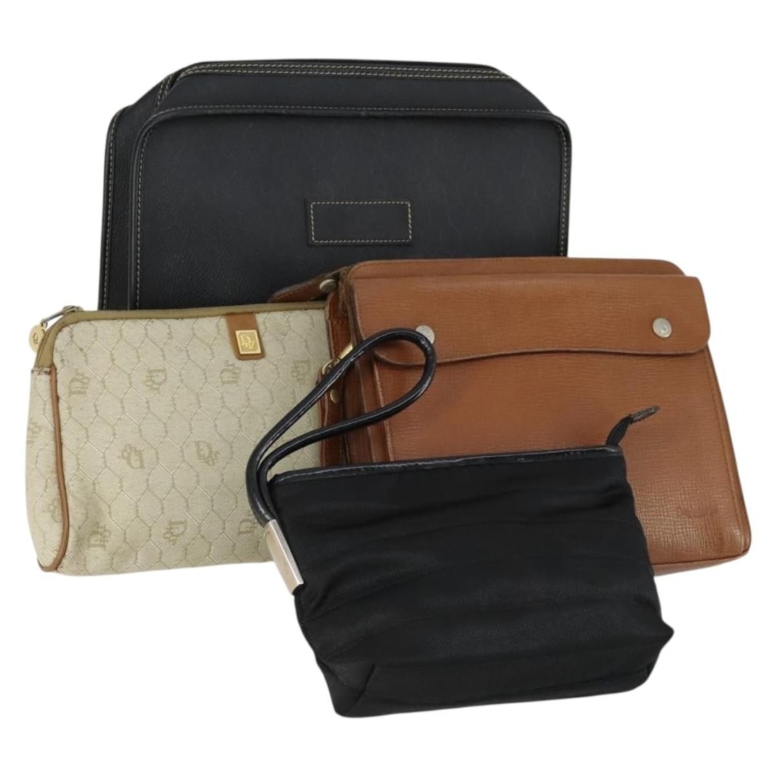 Set of Four Christian Dior Honeycomb Canvas Beige Black Clutch Bags (1 of 18)