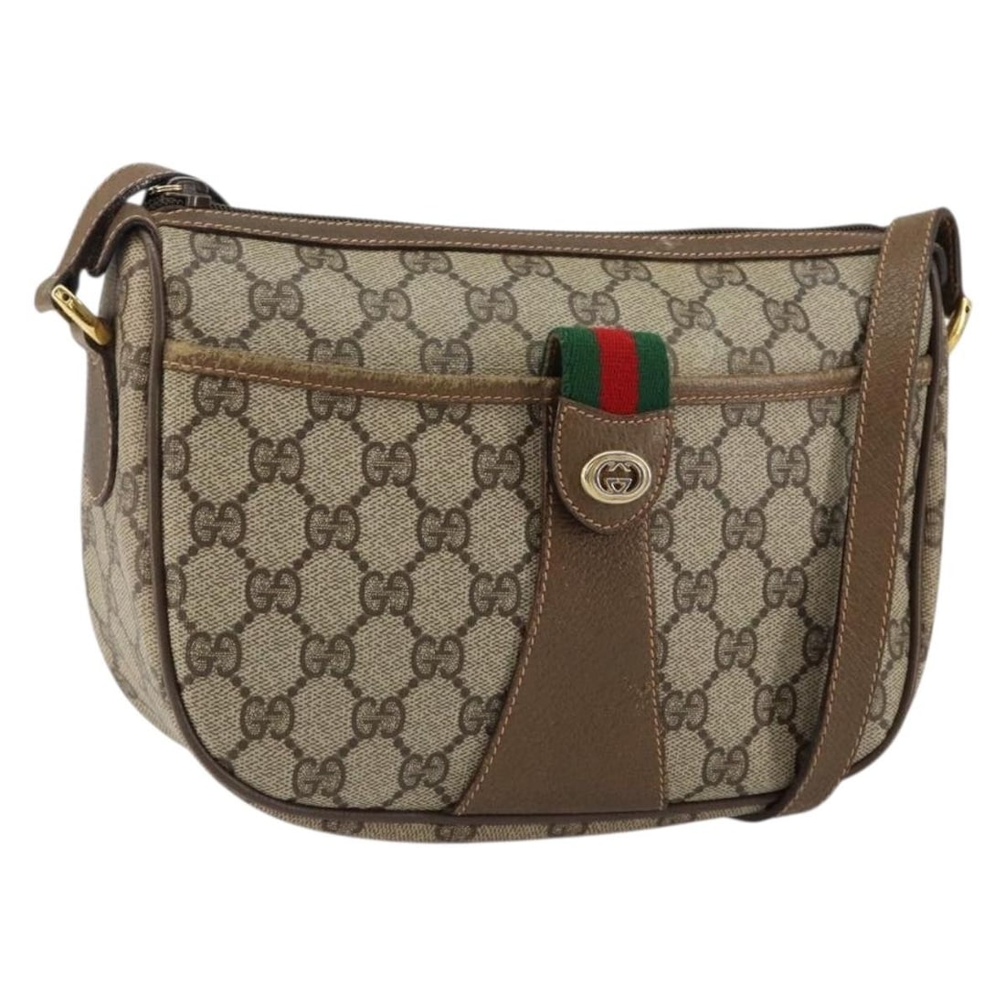 GUCCI GG Supreme Sherry Line Shoulder Bag Beige Gold PVC 89 02 032 Auth: GUCCI GG Supreme Sherry Line Shoulder Bag Beige Gold PVC 89 02 032 Auth Introducing the GUCCI GG Supreme Web Sherry Line Bag, a stylish shoulder bag crafted from durable PVC leather in a chic beige an