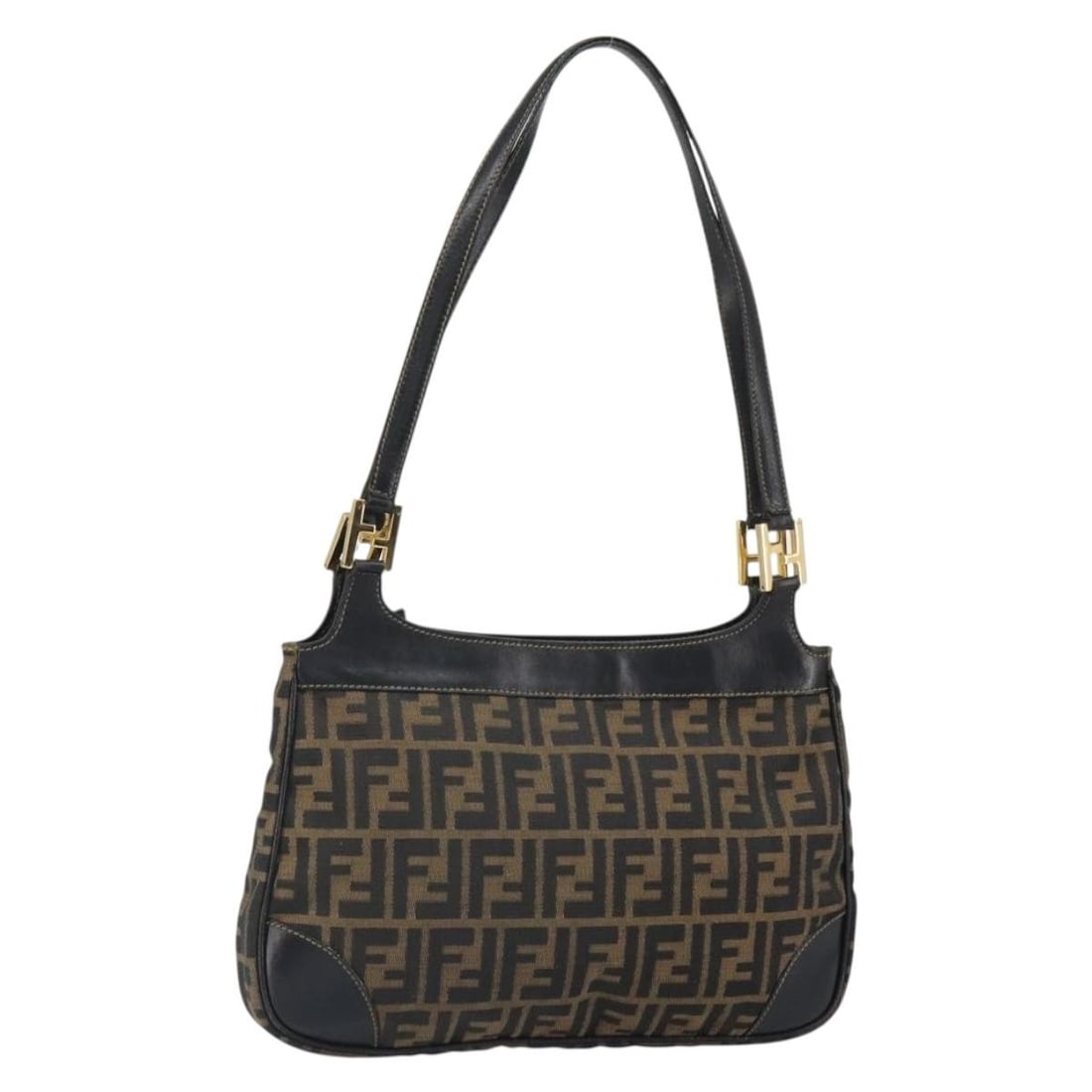 Fendi Zucca Canvas Black Brown Shoulder Bag from Italy: Fendi Zucca Canvas Black Brown Shoulder Bag from Italy This FENDI Zucca Canvas shoulder bag features the iconic black and brown pattern. Made in Italy, the bag is crafted from Zucca canvas and include