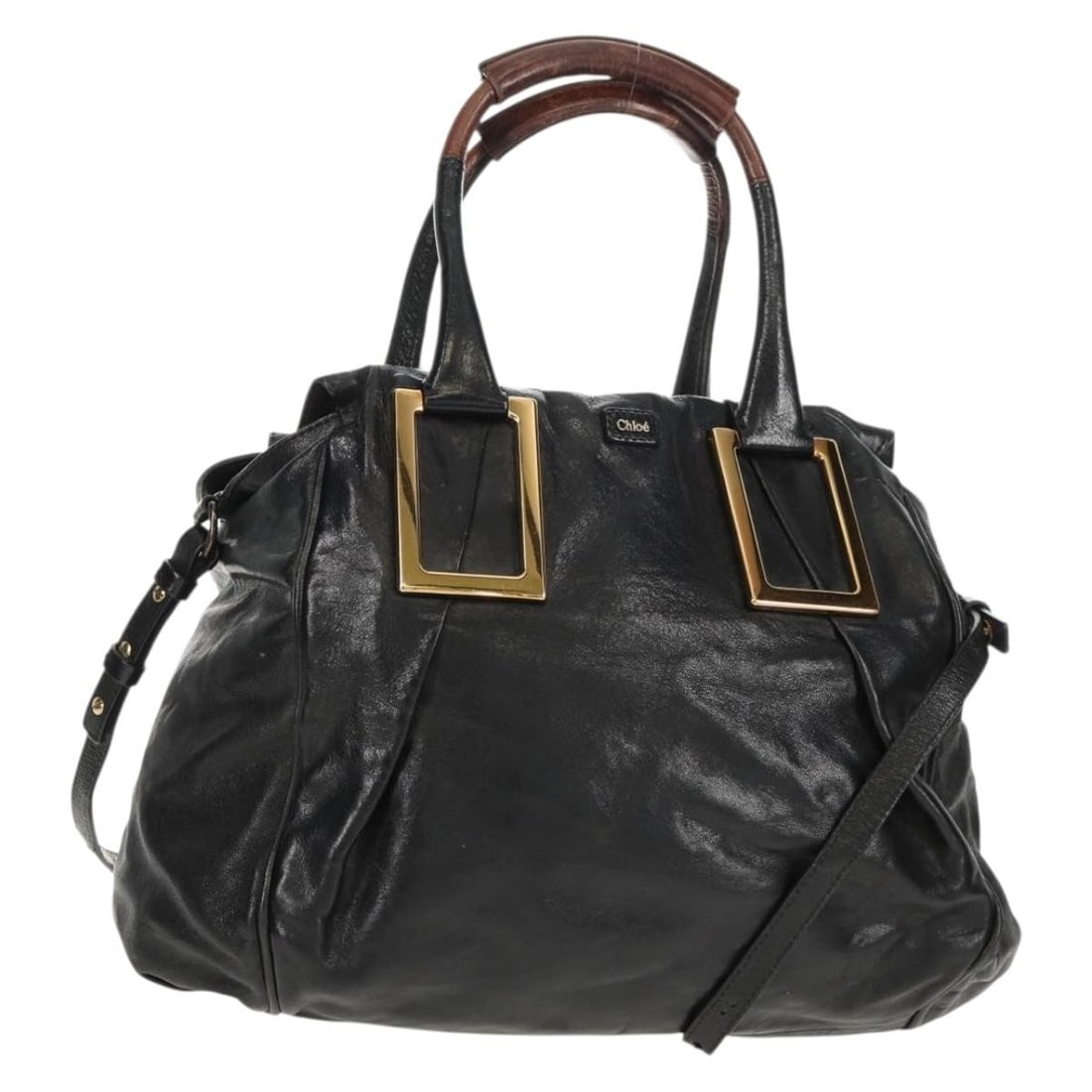 Chloe Etel Black Leather Two Way Handbag with Gold Accents and Shoulder Strap (1 of 18)