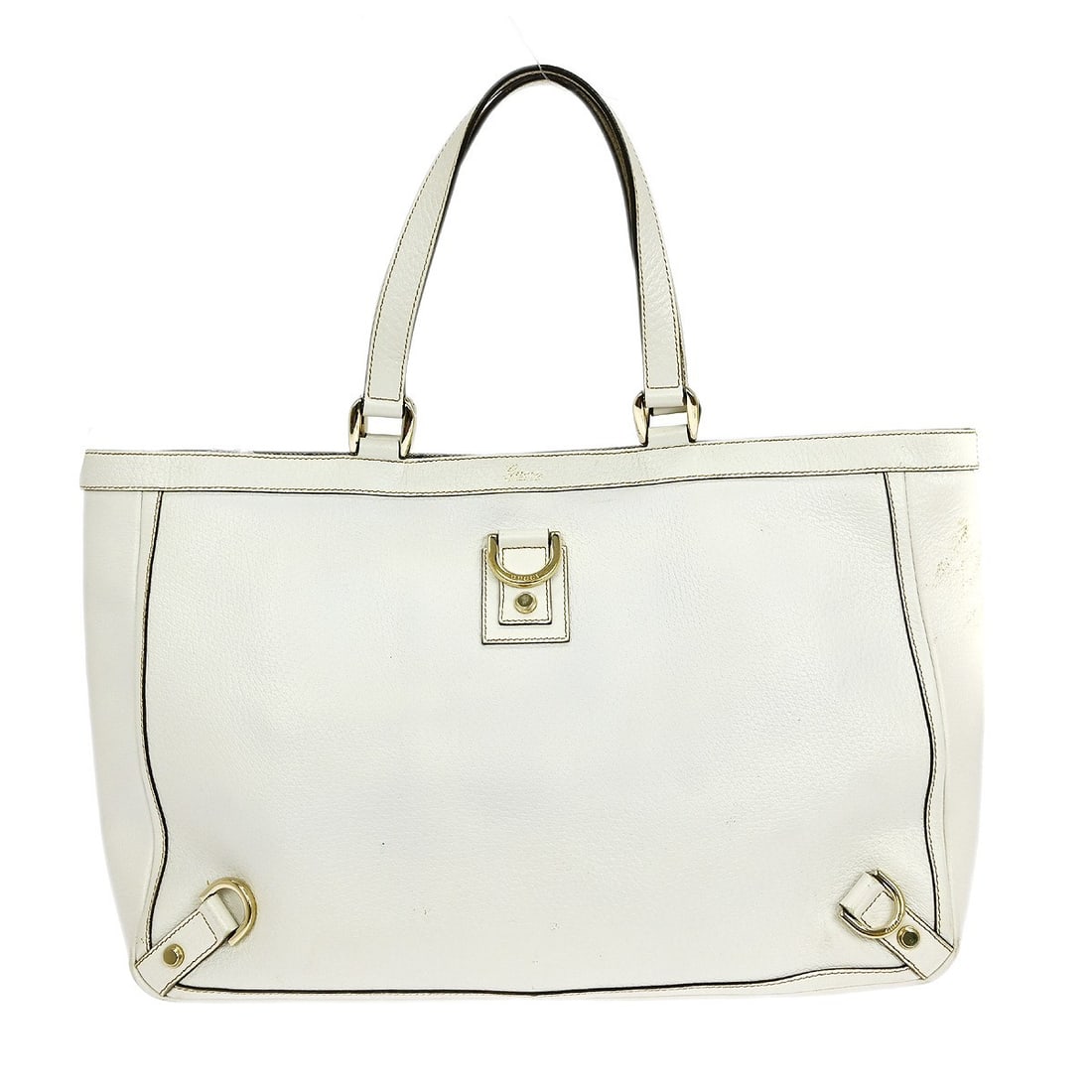 Gucci GG Pattern Vintage White Leather Large Tote Handbag Italy: Gucci GG Pattern Vintage White Leather Large Tote Handbag Italy This is a vintage Gucci GG tote handbag crafted from white leather with a blue canvas lining. It features the iconic Gucci GG pattern, w