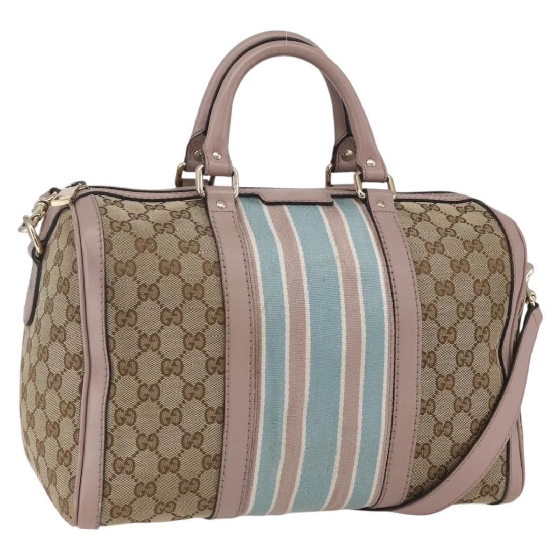 Beige GG Canvas Gucci Boston 2way Shoulder Bag with Gold Accents 247205: Beige GG Canvas Gucci Boston 2way Shoulder Bag with Gold Accents 247205 This GUCCI Boston Bag features the signature GG Canvas in beige and gold, offering both style and versatility with a detachable