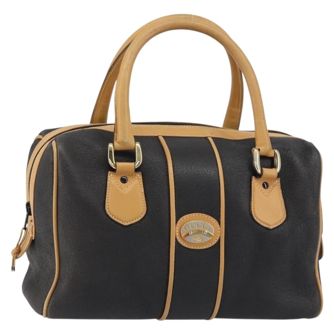 Black Leather Gucci Boston Bag with Gold Tone Accents 160471: Black Leather Gucci Boston Bag with Gold Tone Accents 160471 This is a GUCCI Boston Bag crafted from black leather with gold-tone accents. Made in Italy, the bag features a structured silhouette with