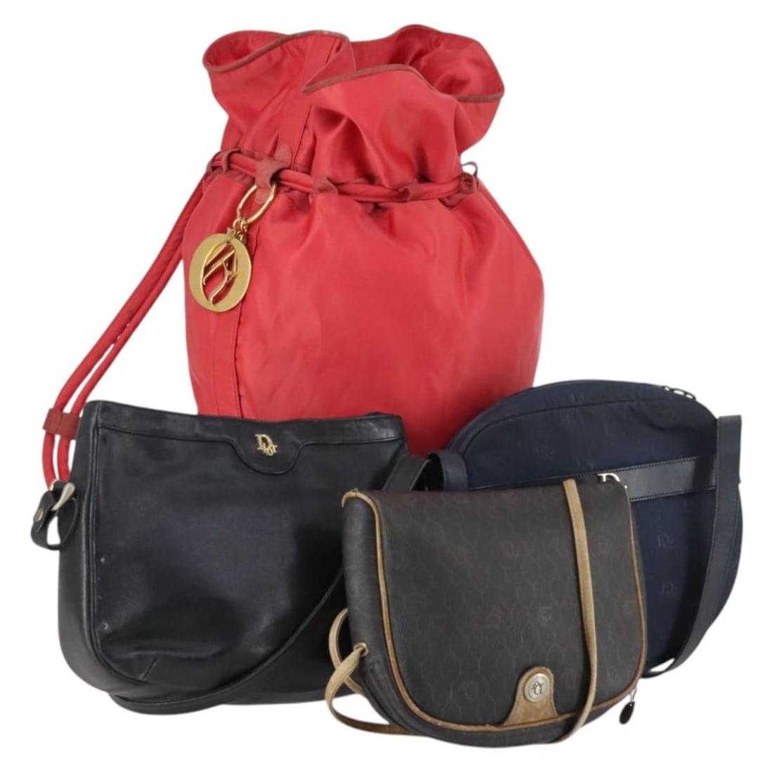 Christian Dior Honeycomb Shoulder Bag Red Black Navy Leather Auth (1 of 18)