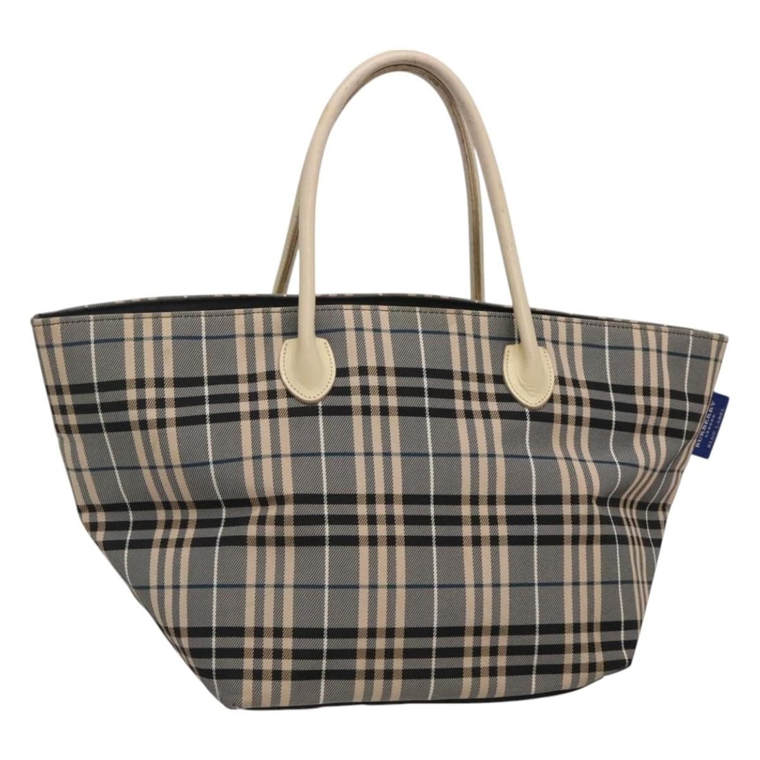 BURBERRY Nova Check Blue Label Gray Silver Nylon Hand Bag Auth: BURBERRY Nova Check Blue Label Gray Silver Nylon Hand Bag Auth This Burberry Nova Check Blue Label Hand Bag is a stylish accessory crafted from durable nylon. The exterior features a sophisticated gra