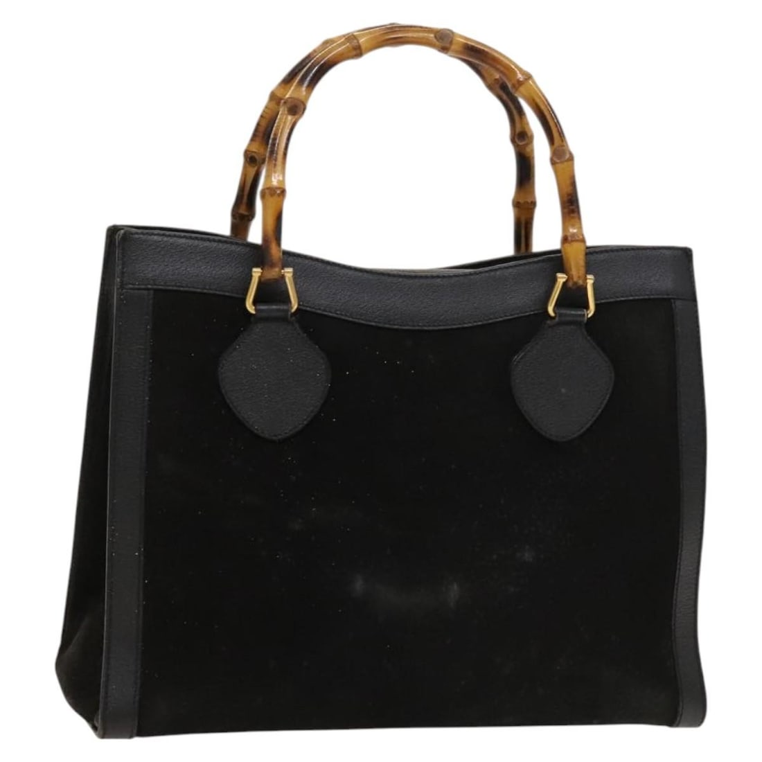 GUCCI Bamboo Suede Hand Bag Black Gold Made in Italy (1 of 18)