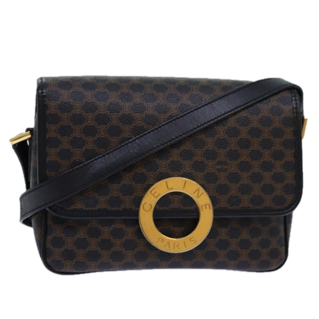 CELINE Black Macadam Canvas Shoulder Bag PVC Leather Italy Auth 84935: CELINE Black Macadam Canvas Shoulder Bag PVC Leather Italy Auth 84935 Experience luxury with this authentic CELINE Macadam Canvas Shoulder Bag, expertly crafted in Italy. This stylish shoulder bag fea