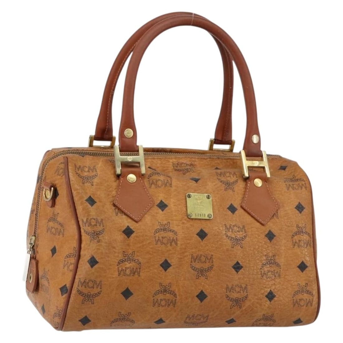MCM Logogram Vicetos Hand Bag Brown Gold PVC Leather Auth GH1240: MCM Logogram Vicetos Hand Bag Brown Gold PVC Leather Auth GH1240 Elevate your style with the MCM Logogram Vicetos Hand Bag, crafted from durable PVC leather in a stunning brown and gold color combinat