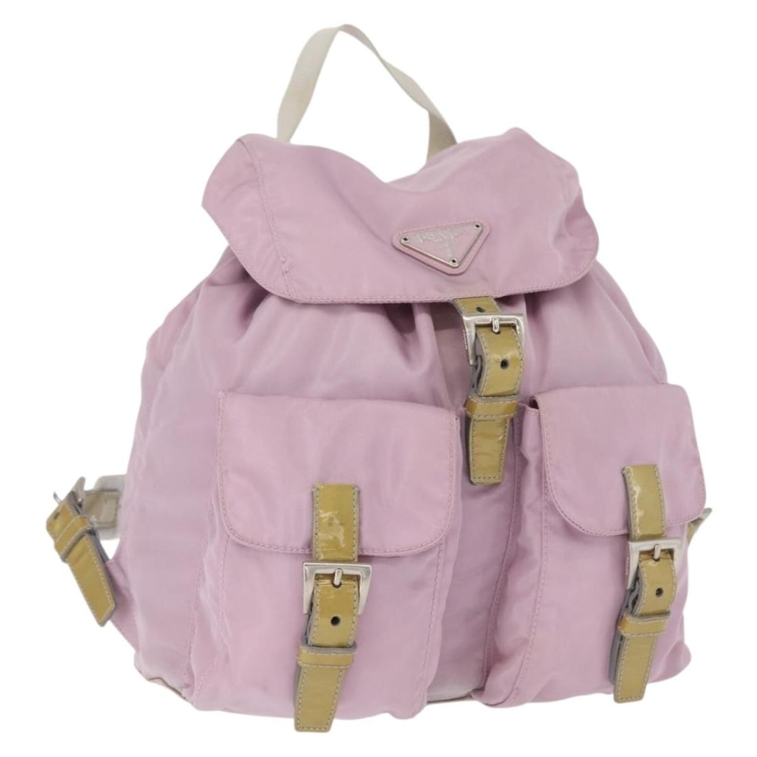 Pink Nylon PRADA Backpack with Silver Accents Made in Italy: Pink Nylon PRADA Backpack with Silver Accents Made in Italy This PRADA backpack features a stylish pink and silver nylon exterior with silver-tone metal fittings. Made in Italy, the backpack measures