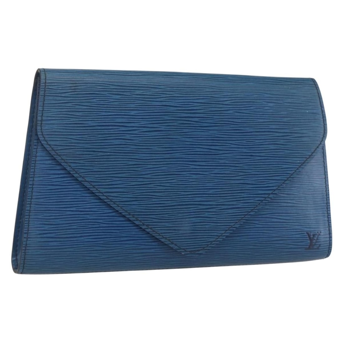 Blue Epi Leather Louis Vuitton Art Deco Clutch M52635 France: Blue Epi Leather Louis Vuitton Art Deco Clutch M52635 France This Louis Vuitton Epi Art Deco clutch bag features blue Epi leather and showcases a classic Art Deco design. The bag is made in France and