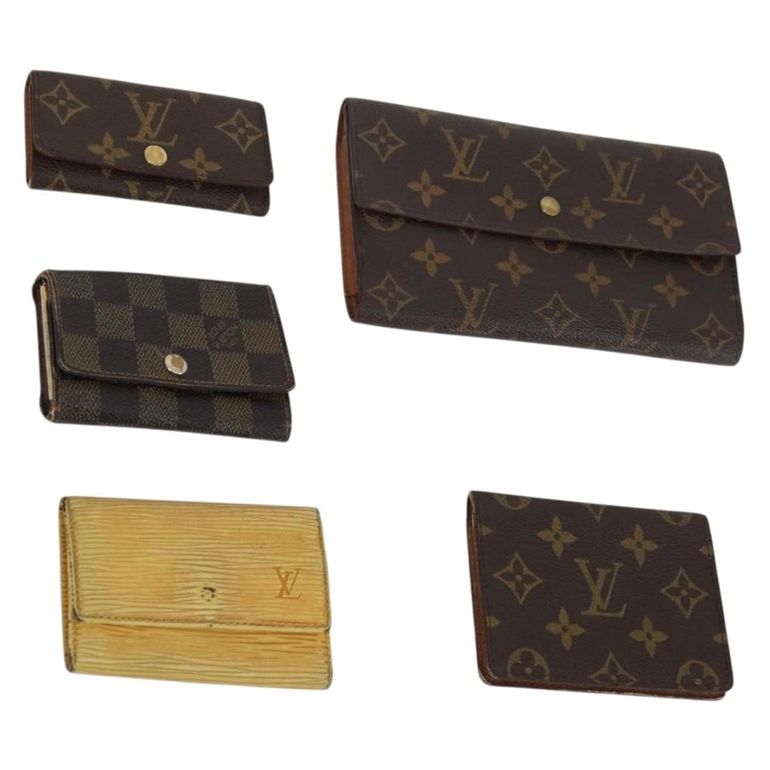 Set of 5 Louis Vuitton Epi Monogram Yellow Canvas Wallets: Set of 5 Louis Vuitton Epi Monogram Yellow Canvas Wallets This is a set of five Louis Vuitton wallets crafted from monogram canvas in yellow and monogram colorways. Each wallet is made in France and f