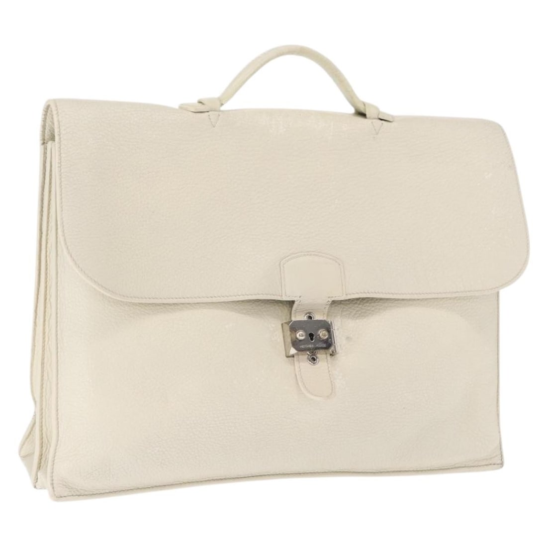 Hermes Adepeche 41 White Leather Handbag with Silver Tone Hardware: Hermes Adepeche 41 White Leather Handbag with Silver Tone Hardware This Hermes Sac Adepeche 41 handbag features a white leather exterior with silver-tone accents. The bag is crafted in France and has