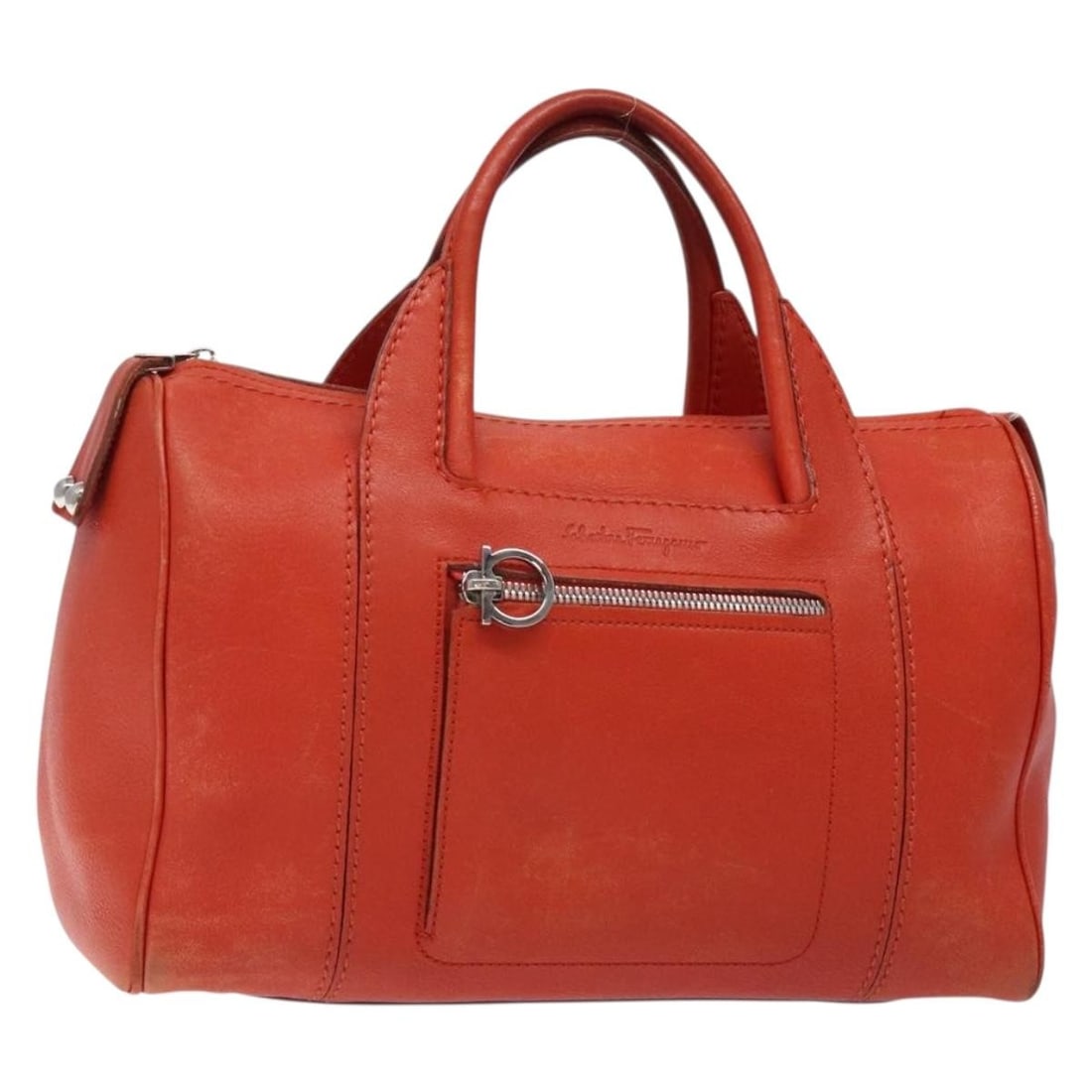 Salvatore Ferragamo Orange Leather Hand Bag Silver Auth Italy (1 of 18)