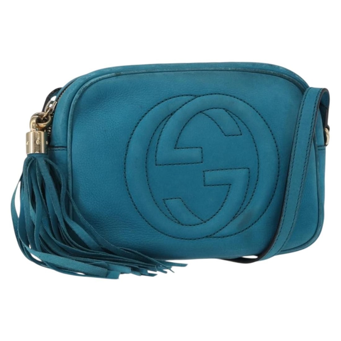 GUCCI Soho Blue Gold Suede Leather Shoulder Bag 308364 Auth (1 of 18)