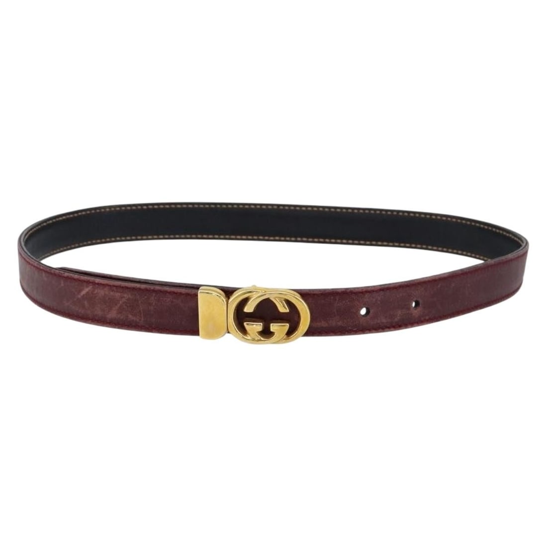 GUCCI Interlocking Leather Belt Bordeaux Gold 31.9in Auth 037 084 0054 (1 of 10)