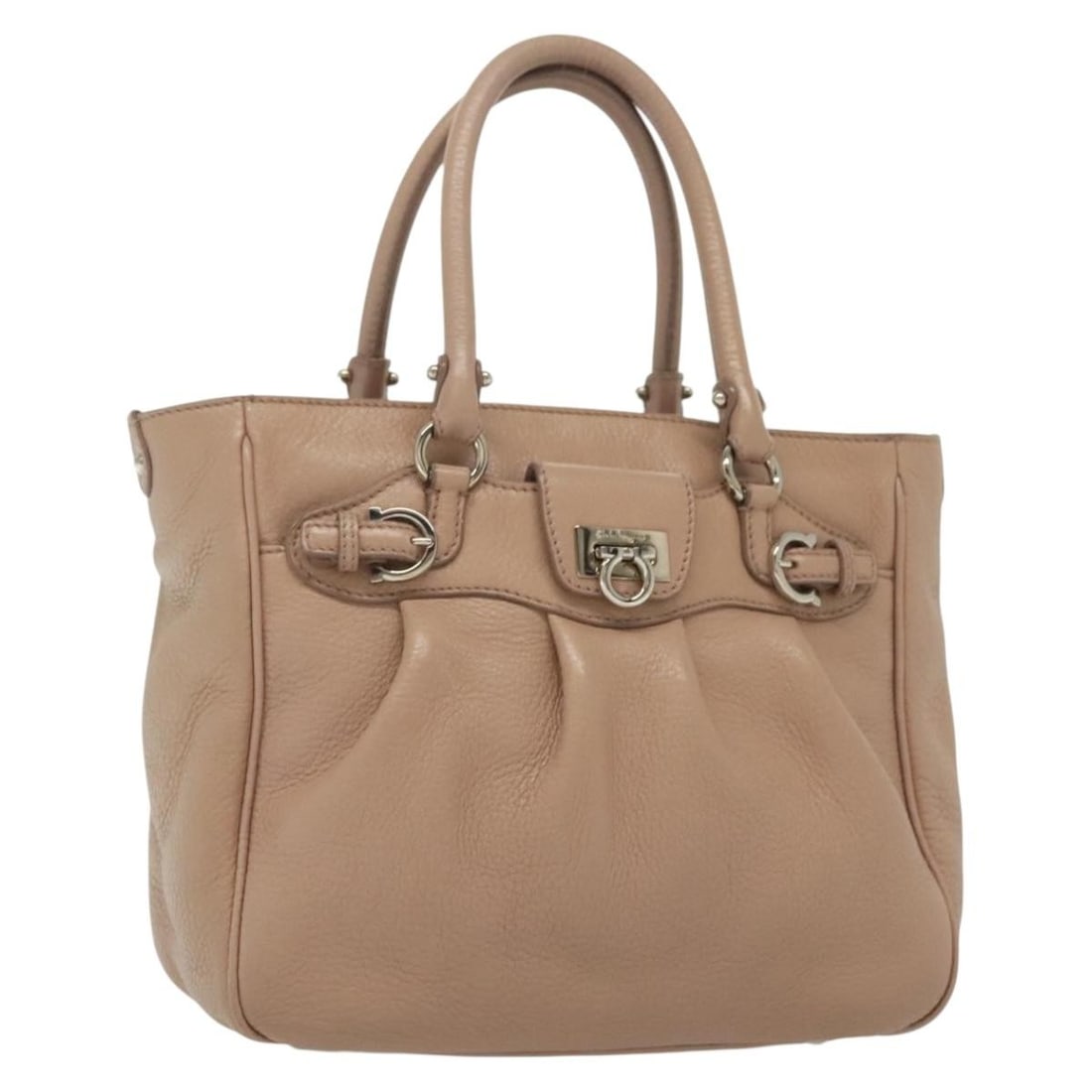 Salvatore Ferragamo Gancini Leather Hand Bag Pink Silver Auth Italy: Salvatore Ferragamo Gancini Leather Hand Bag Pink Silver Auth Italy This Salvatore Ferragamo Gancini Hand Bag is a stylish accessory crafted from high-quality leather, featuring an elegant pink and si