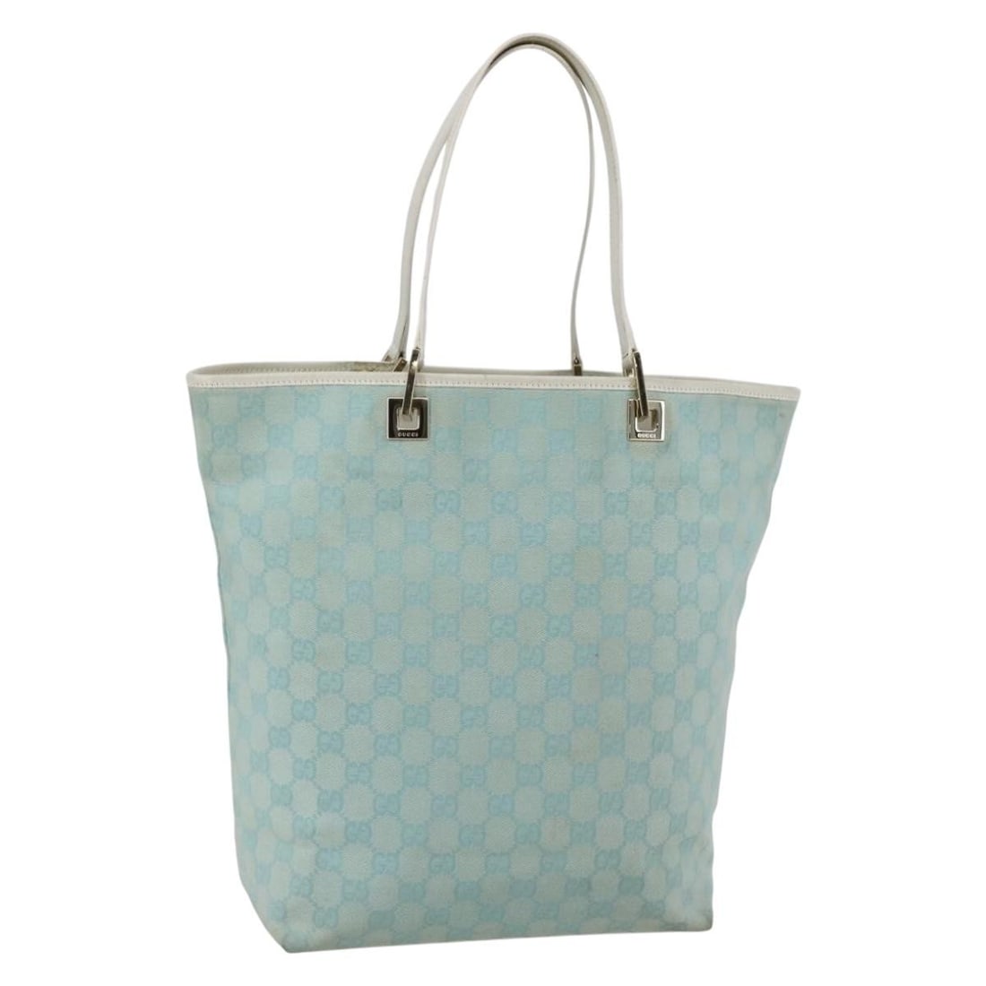 GUCCI GG Canvas Tote Bag Light Blue Gold 002 1098 3444 Auth: GUCCI GG Canvas Tote Bag Light Blue Gold 002 1098 3444 Auth This authentic GUCCI GG Canvas Tote Bag features a stylish light blue and gold color combination, crafted from durable GG canvas. The tote b