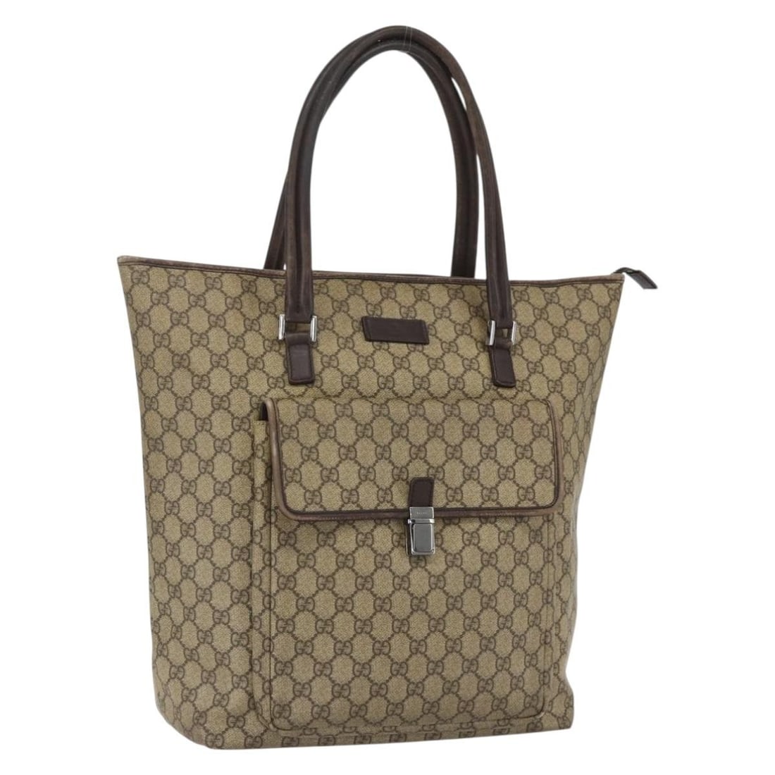 GUCCI GG Supreme Beige Silver PVC Tote Bag 108832 Auth (1 of 18)