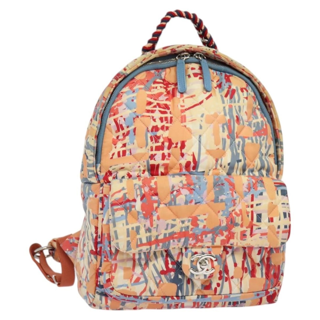 CHANEL Matelasse Cotton Backpack Orange Silver Italy Authentic: CHANEL Matelasse Cotton Backpack Orange Silver Italy Authentic This CHANEL Matelasse Backpack is crafted from high-quality cotton in a vibrant orange and silver color combination. Designed for practic