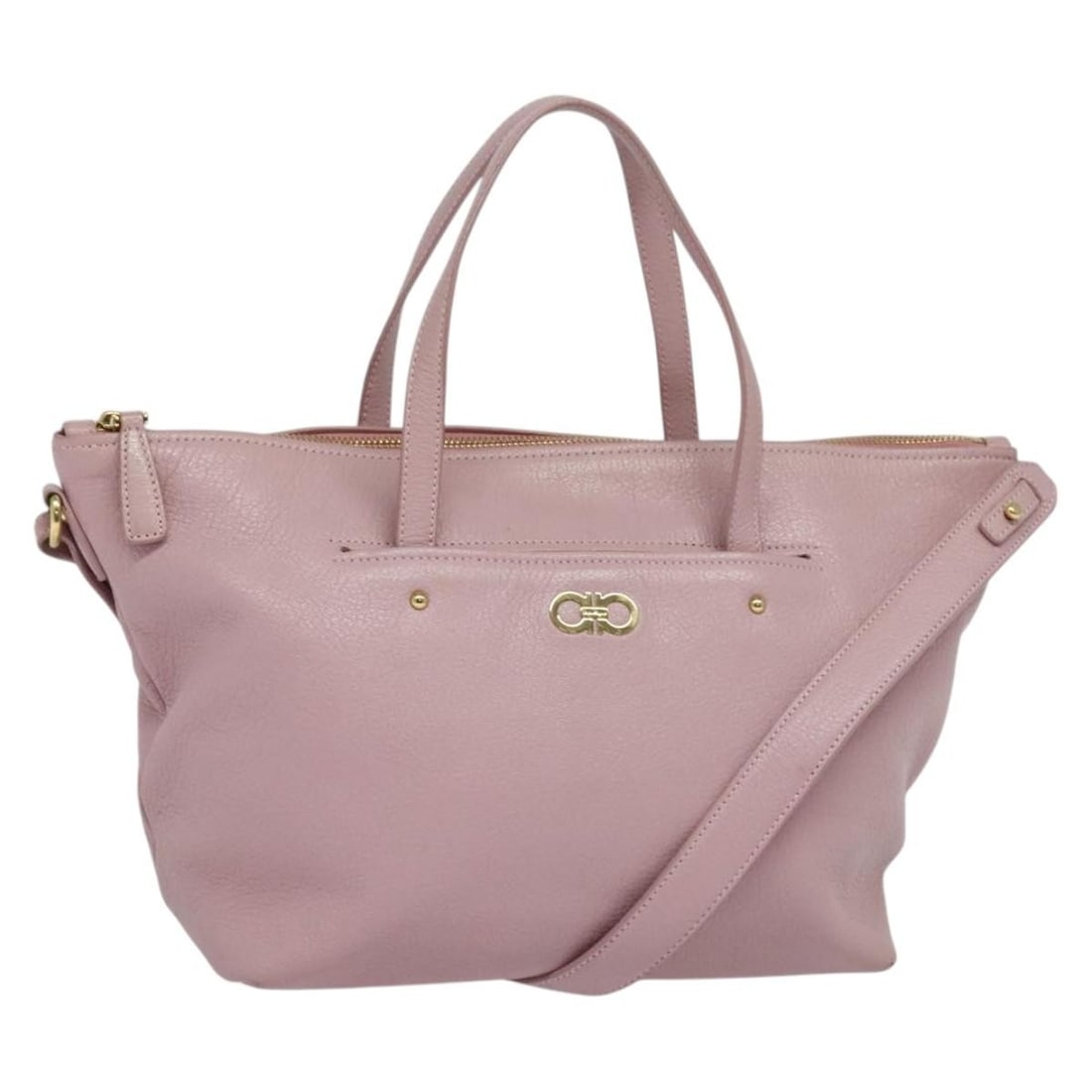 Salvatore Ferragamo Gancini Pink Gold Leather Tote Bag 2way Authentic: Salvatore Ferragamo Gancini Pink Gold Leather Tote Bag 2way Authentic This exquisite Salvatore Ferragamo Gancini Tote Bag features a stunning pink and gold leather exterior, showcasing the brand's sig