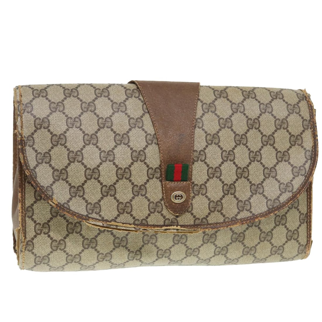 GUCCI GG Supreme Web Sherry Clutch Bag Beige Red PVC Auth 89 01 031: GUCCI GG Supreme Web Sherry Clutch Bag Beige Red PVC Auth 89 01 031 Elevate your accessory collection with this authentic GUCCI GG Supreme Web Sherry Line Clutch Bag, crafted from durable PVC leather