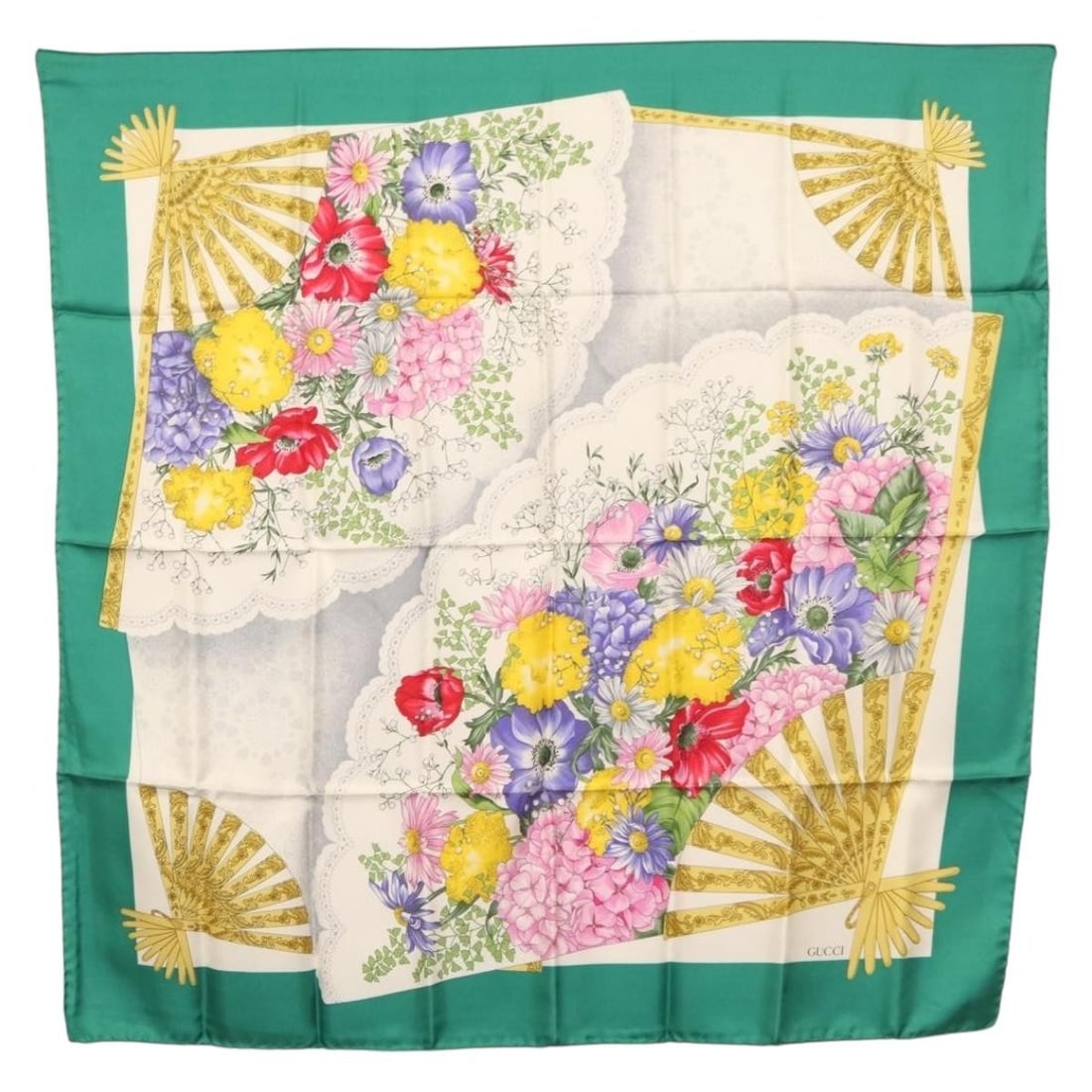 Green Silk Scarf by Gucci 90cm Square Made in Italy (1 of 12)