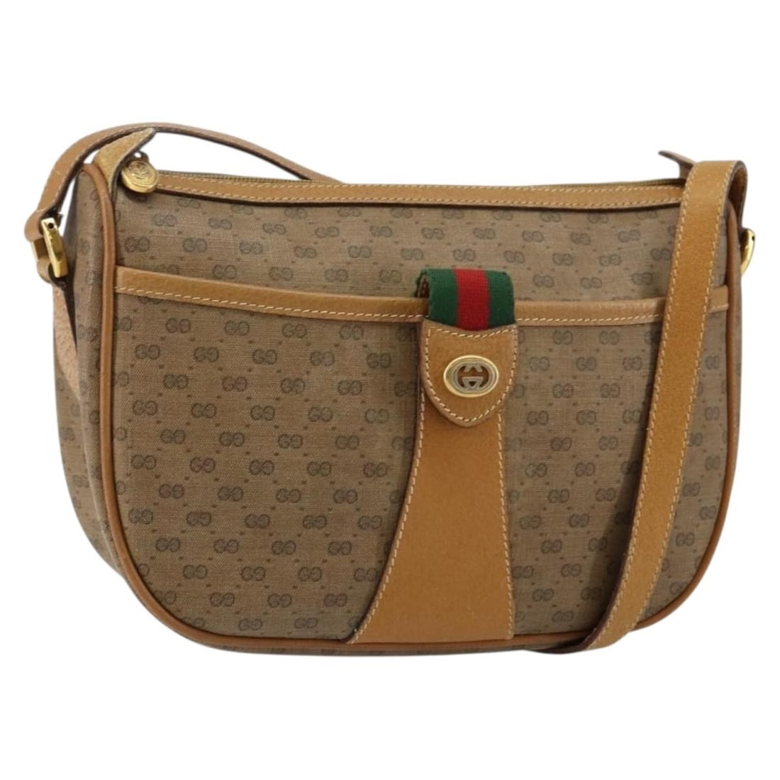 GUCCI Micro GG Supreme Sherry Line Shoulder Bag Beige Gold PVC Auth 89 02 032: GUCCI Micro GG Supreme Sherry Line Shoulder Bag Beige Gold PVC Auth 89 02 032 This GUCCI Micro GG Supreme Web Sherry Line Bag is a stylish shoulder bag crafted from high-quality PVC leather and micro