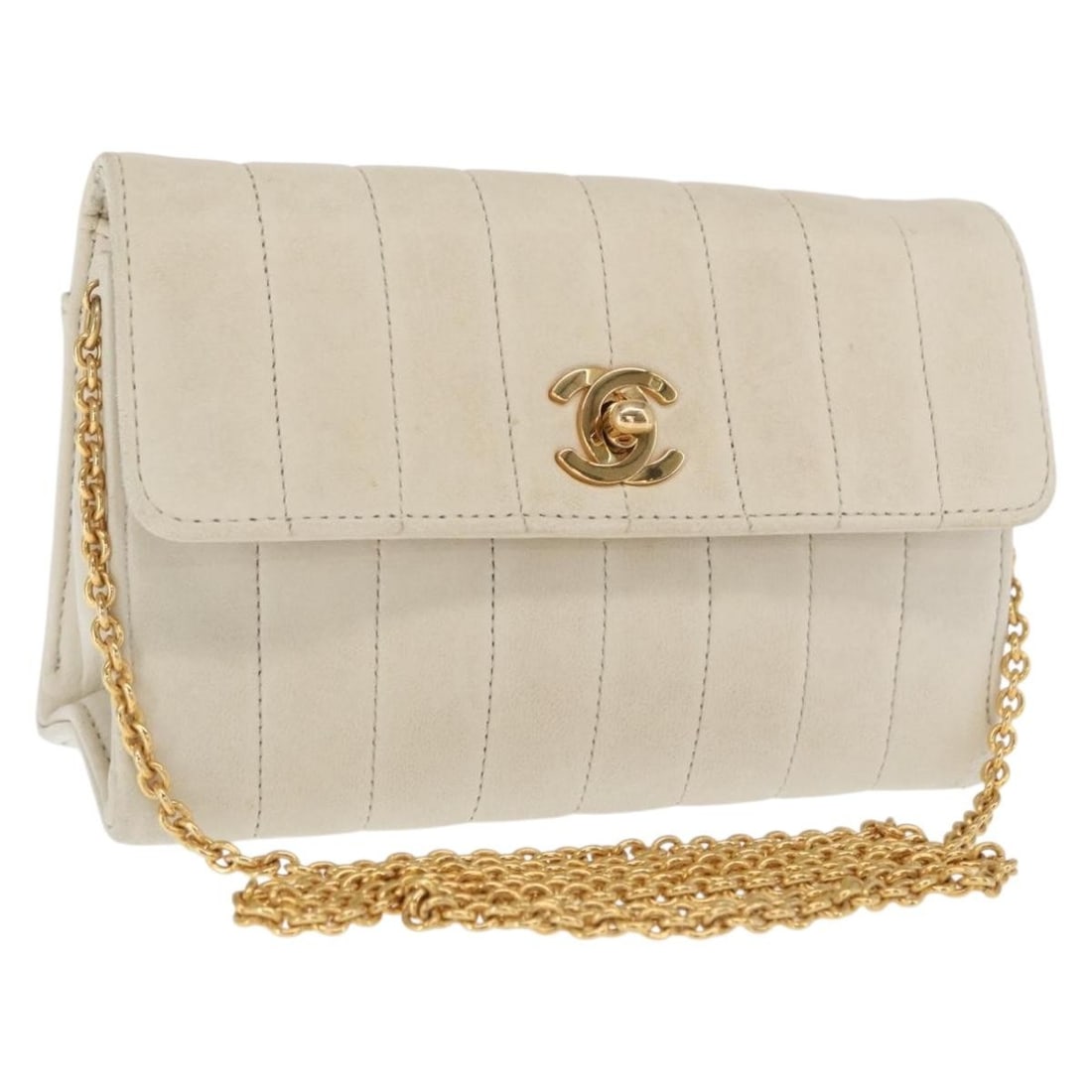 Chanel Mademoiselle Ivory Leather Shoulder Bag with Gold Chain and CC Logo (1 of 18)