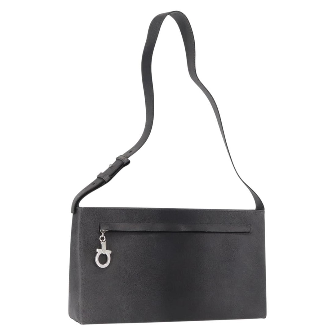 Ferragamo Gancini Gray Leather Shoulder Bag Silver Tone Made in Italy (1 of 18)