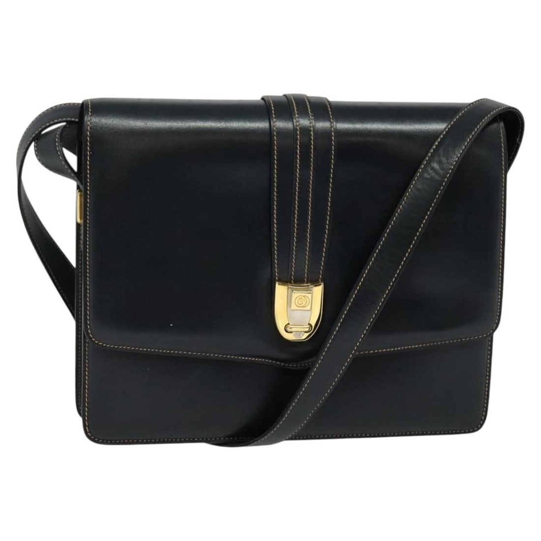 GUCCI Navy Gold Leather Shoulder Bag Made in Italy (1 of 18)
