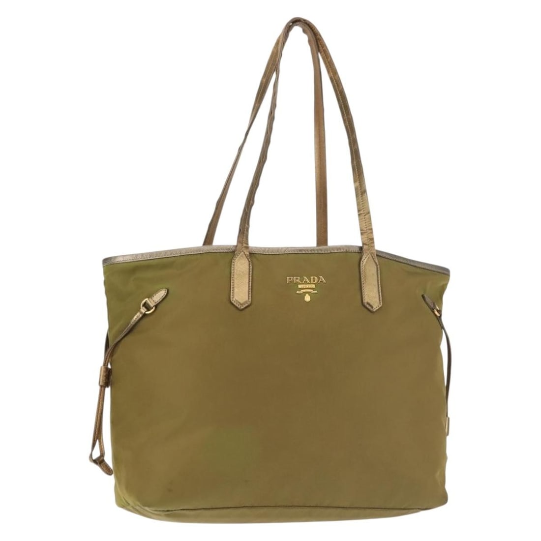 PRADA Khaki Gold Nylon Tote Bag Authentic Italy 143347 (1 of 18)