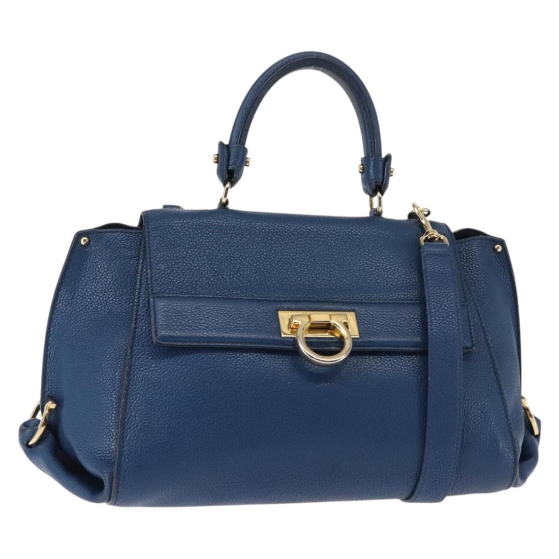 Salvatore Ferragamo Gancini Leather Hand Bag Blue Gold Auth Italy: Salvatore Ferragamo Gancini Leather Hand Bag Blue Gold Auth Italy This exquisite Salvatore Ferragamo Gancini Hand Bag is a stunning accessory crafted in Italy from premium leather. The elegant combina