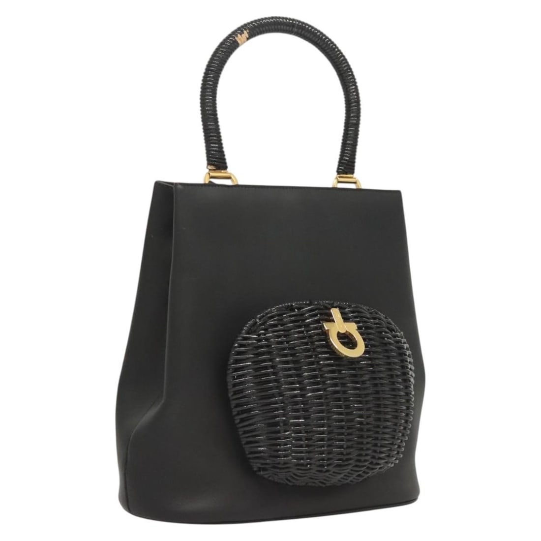 Salvatore Ferragamo Black Gold Leather Hand Bag Auth 124688 (1 of 18)