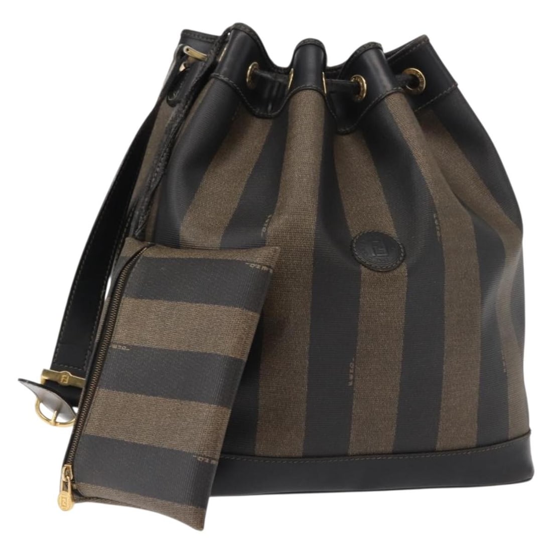 FENDI Pecan PVC Shoulder Bag Black Brown Gold Authentic (1 of 18)