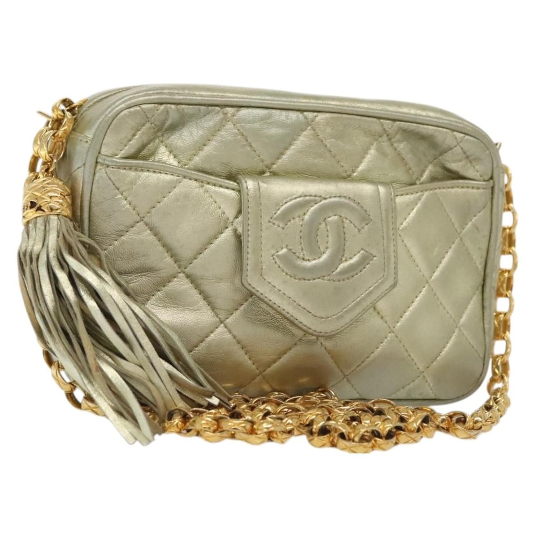 CHANEL Matelasse Shoulder Bag Lamb Skin Champagne Gold Authentic (1 of 18)