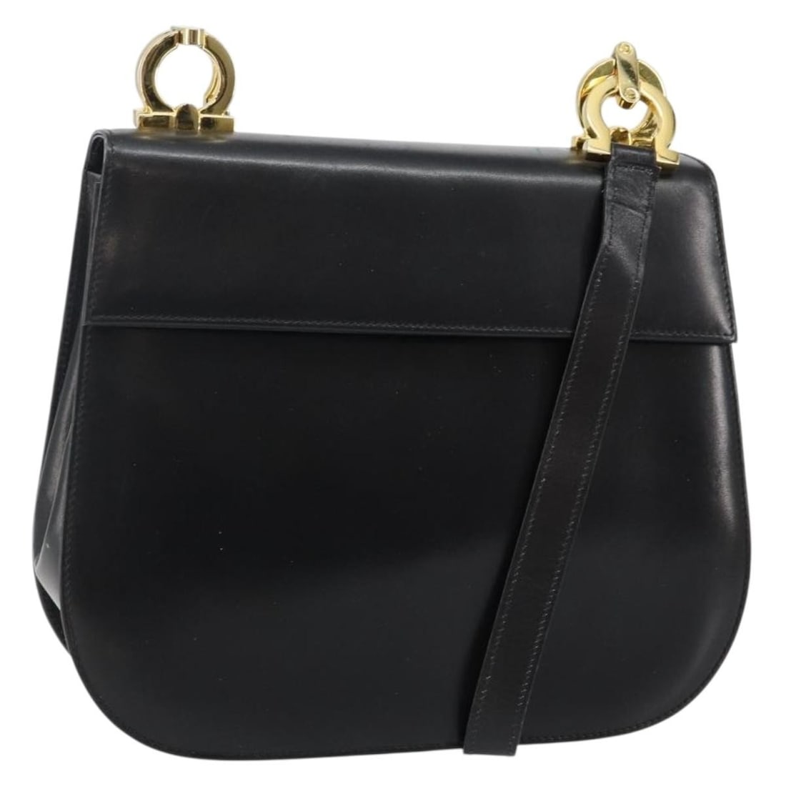 Salvatore Ferragamo Gancini Black Gold Leather Shoulder Bag Made in Italy (1 of 18)