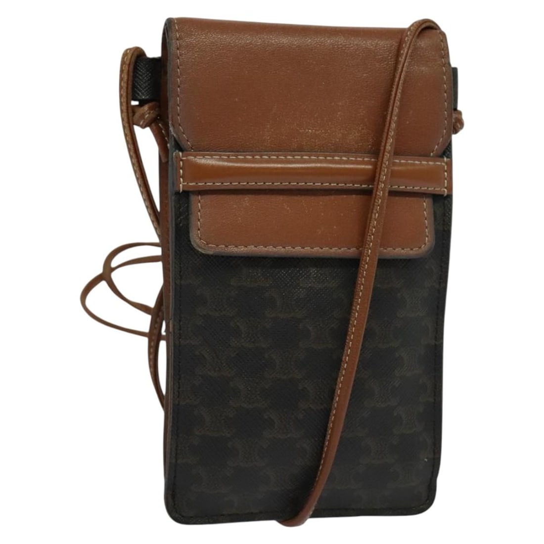 CELINE Triomphe Black PVC Shoulder Bag Cell Phone Case Auth 138351: CELINE Triomphe Black PVC Shoulder Bag Cell Phone Case Auth 138351 This CELINE Triomphe Shoulder Bag is crafted from durable PVC leather in an elegant black color. Designed for versatility, it functio