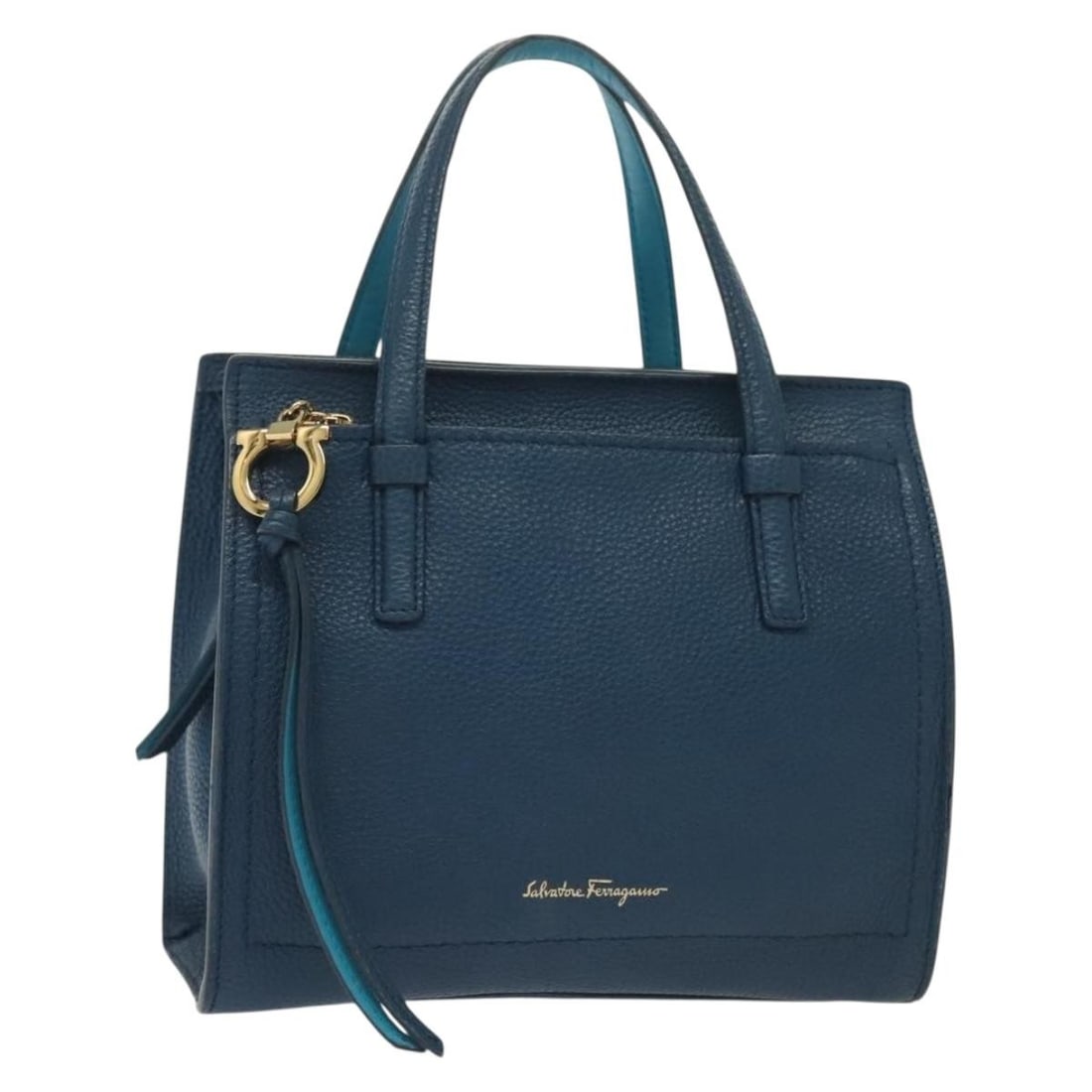Salvatore Ferragamo Blue Gold Leather Hand Bag Auth EE-21 F478: Salvatore Ferragamo Blue Gold Leather Hand Bag Auth EE-21 F478 This Salvatore Ferragamo handbag is a stylish accessory crafted from high-quality leather, showcasing a striking blue and gold color comb