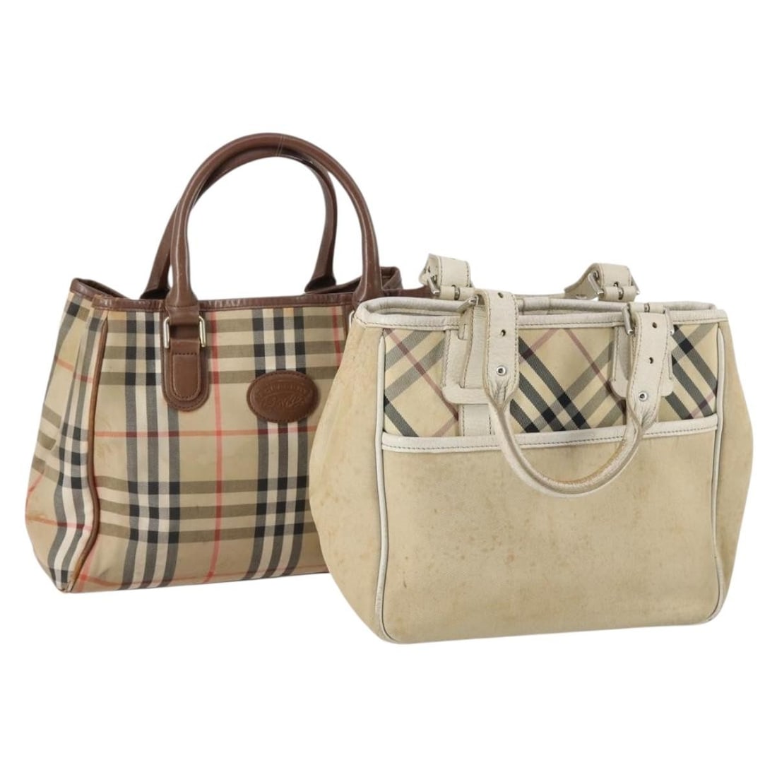 BURBERRY Nova Check Beige Nylon Hand Bag Set of 2 Authentic (1 of 17)