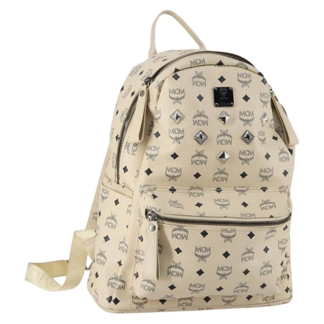 MCM Vicetos Logogram White Silver PVC Leather Backpack Auth (1 of 18)