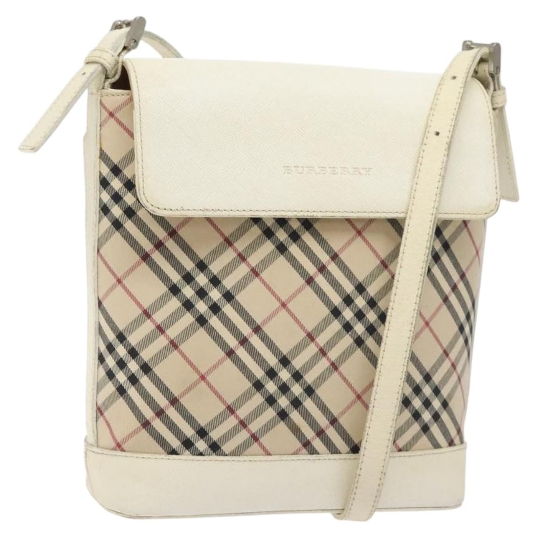 Burberry Nova Check Canvas Shoulder Bag Beige Silver Auth (1 of 18)